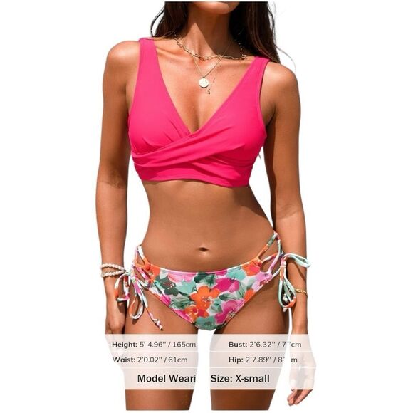 NWOT Cupshe Pink Triangle Bikini with Floral Print Sz M - Picture 4 of 9
